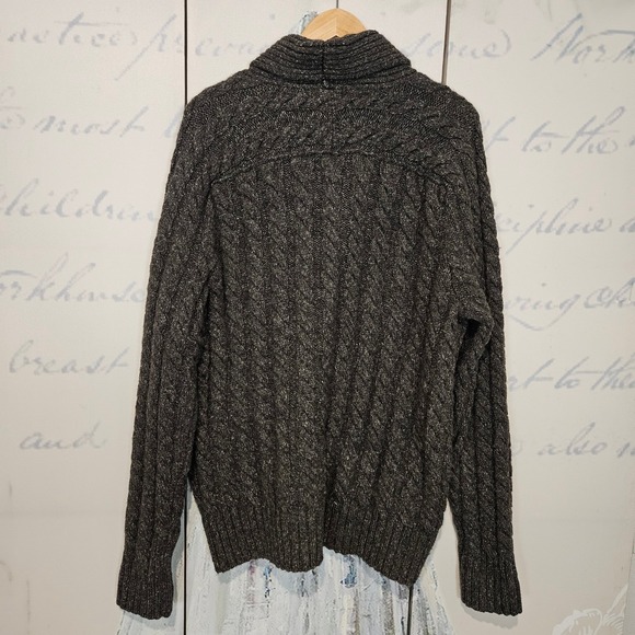 GAP Men's XL Shawl Collar Cable Knit Cardigan Sweater Wool Blend Dark Gray - Picture 2 of 8